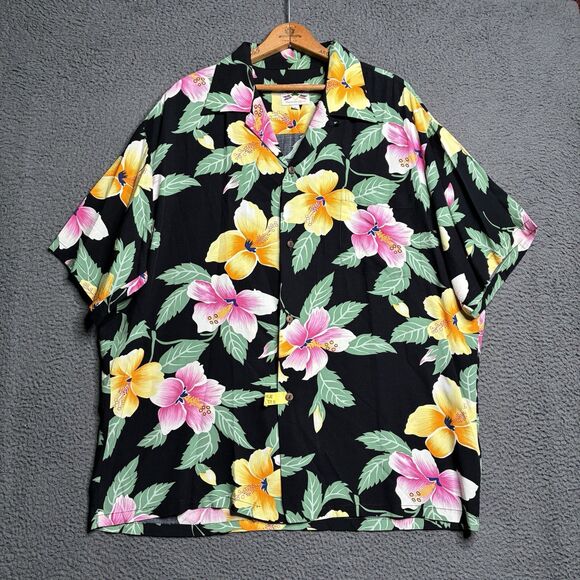 Vtg Loop Collar Hawaiian Shirt Floral Mens XL Rayon Made in USA Rockabilly - Picture 1 of 13